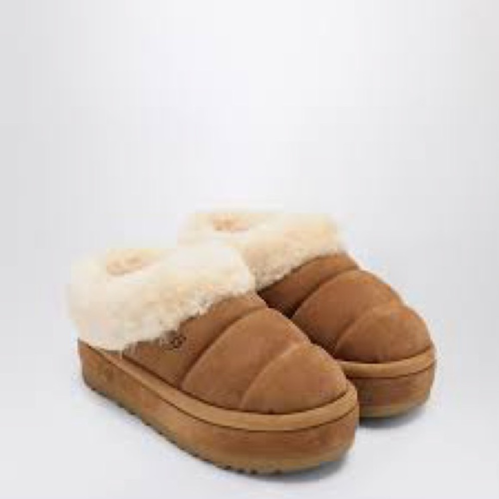 UGG Chestnut Suede Quilted Shearling Mule Slippers